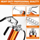 18-Piece 8000PSI Heavy Duty Grease Gun Kit with 14oz Grease, 2x11" Hoses, Flex Hose, Extension Pipes, Lock Coupler, Injector, Sharp Nozzle for Vehicle, Farm, Workshop, Marine, Easy Operation Tool