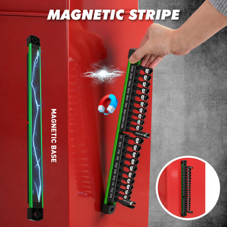 22-Piece Magnetic Nut Driver Set, Metric & SAE (5-13mm & 3/16"-1/2"), 1/4" Hex Shank Impact Bit Set, Wing Nut Driver Bits, Magnetic Aluminum Storage Rail