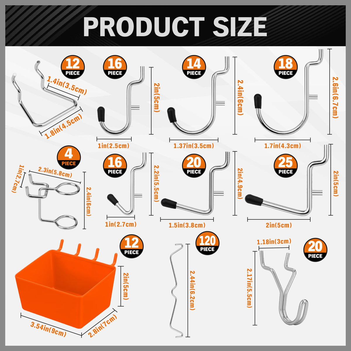 HORUSDY 309 PCS Pegboard Hooks Assortment Kit – 17 Types Heavy Duty Peg Board Hooks & Organizer Accessories – Fits 1/8 & 1/4 Inch Pegboard Durable Metal Wall Hooks for Garage Kitchen Workshop