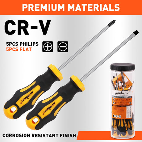 HORUSDY 11-Pieces Magnetic Screw driver, Magnetic 5 Phillips and 5 Flat Head Tips for Fastening and Loosening Seized