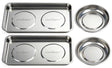 HORUSDY 4-Piece Large Magnetic Parts Tray Set, Stainless Steel Heavy Duty 9.5" W x 5.5''L Square and 4.5" Round Magnetic Trays Tools Parts Tray