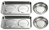 HORUSDY 4-Piece Large Magnetic Parts Tray Set, Stainless Steel Heavy Duty 9.5" W x 5.5''L Square and 4.5" Round Magnetic Trays Tools Parts Tray