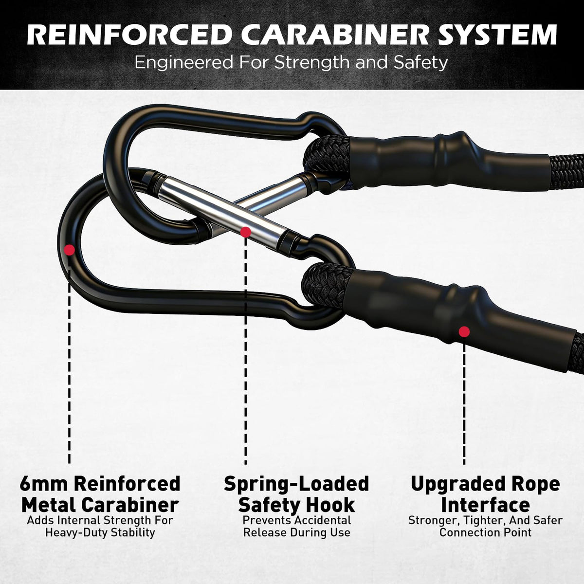 5-Piece 24 Inch Bungee Cords with Carabiner Hooks, Heavy Duty Rubber Elastic Tie Down Straps, Bungee Cord with Carabiner Clips for Cargo, Truck Bed, Camping, Motorcycle and Outdoor Use (Black)