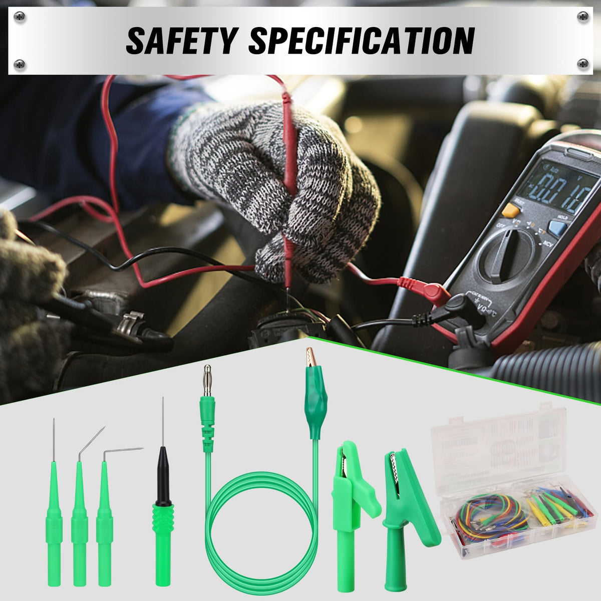 SWANLAKE 43-Piece Back Probe Kit, 30A Multi-Angle Test Probe, 4mm Banana Plug to Copper Alligator Clips, U-Shaped Connectors, Automotive Electrical Circuit Diagnosis Car Repairing Tools