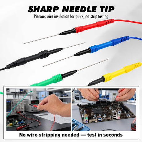 5-Piece Automotive Back Probe Pin Kit, 30V Needle Tip Terminal Test Probes, 4mm Banana Plug Compatible Backprobe Pins for Car Electrical Circuit Testing