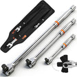HORUSDY 3-Piece Breaker Bar Set with 180° Rotatable Head, 1/4'', 3/8'' and 1/2'' Drive, 6'', 10'', 15'' Length, Heavy Duty Breaker Bars with Chrome Vanadium Steel