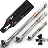 HORUSDY 3-Piece Breaker Bar Set with 180° Rotatable Head, 1/4'', 3/8'' and 1/2'' Drive, 6'', 10'', 15'' Length, Heavy Duty Breaker Bars with Chrome Vanadium Steel
