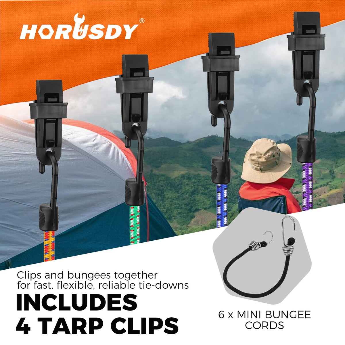 32-Piece Bungee Cords with Hooks - 18" 24" 30" 36" 48" Bungee Cords Heavy Duty Outdoor, 10" Mini Elastic Cord Straps, Canopy Tarp Ball Ties, Tarp Clips, with Storage Bag
