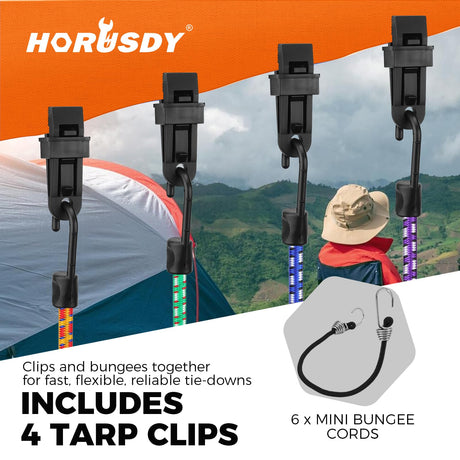 32-Piece Bungee Cords with Hooks - 18" 24" 30" 36" 48" Bungee Cords Heavy Duty Outdoor, 10" Mini Elastic Cord Straps, Canopy Tarp Ball Ties, Tarp Clips, with Storage Bag