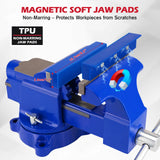 6-Inch Bench Vise with Jaw Pads, Heavy Duty Workbench Vise with Anvil, 360° Swivel Locking Base, 4500 lbs Clamping Force Bench Vice for Woodworking, Drilling, Pipe Cutting