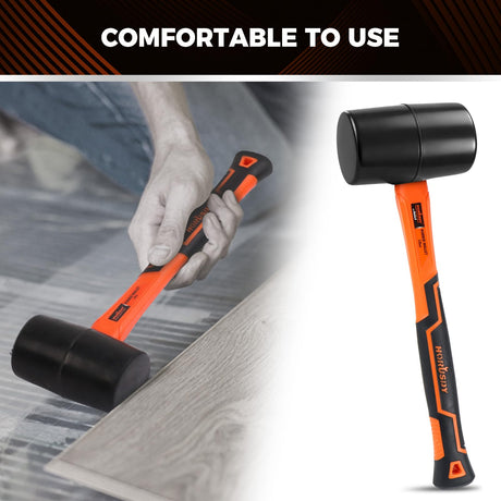 HORUSDY 16oz Durable Rubber Mallet Hammer with Fiberglass Handle, Non-Marring Blow Tool for Flooring, Tent Stakes, Woodworking, and Camping, Non-Slip Grip