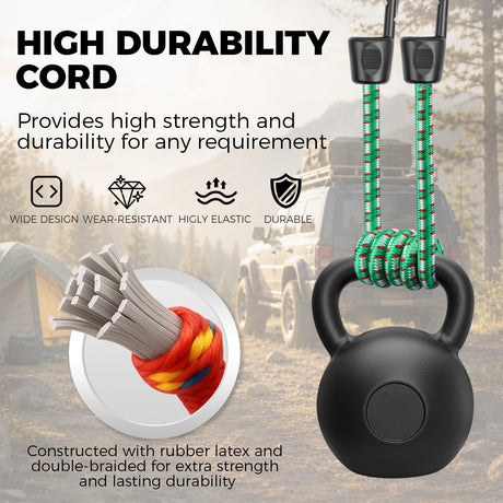 32-Piece Bungee Cords with Hooks - 18" 24" 30" 36" 48" Bungee Cords Heavy Duty Outdoor, 10" Mini Elastic Cord Straps, Canopy Tarp Ball Ties, Tarp Clips, with Storage Bag