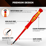 HORUSDY 12-Piece Precision Screwdriver Set, 1000V Insulated Electrician Screwdrivers with Magnetic Tips & Rotatable Top Cap, Phillips PH0/PH00, Slotted 1.8–3mm & Torx T5–T10 with Portable Storage Bag