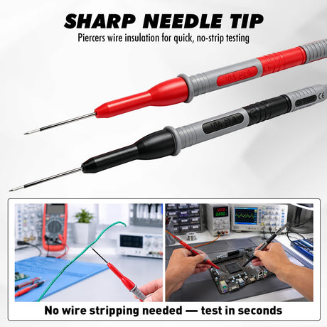 4-Piece 2mm Multimeter Needle Test Probes, CAT II 600V 10A Insulation Piercing Extended Needle, Stainless Steel Extra Thin Electrical Multimeter Probe for Automotive
