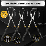 5-Piece 11 Inch Long Needle Nose Pliers Set with 4 Magnetic Plier Racks, Extra Long Reach Pliers Set, 45° & 90° Bent Needle Nose Pliers, Circle Nose and Diagonal Pliers for Tight Spaces