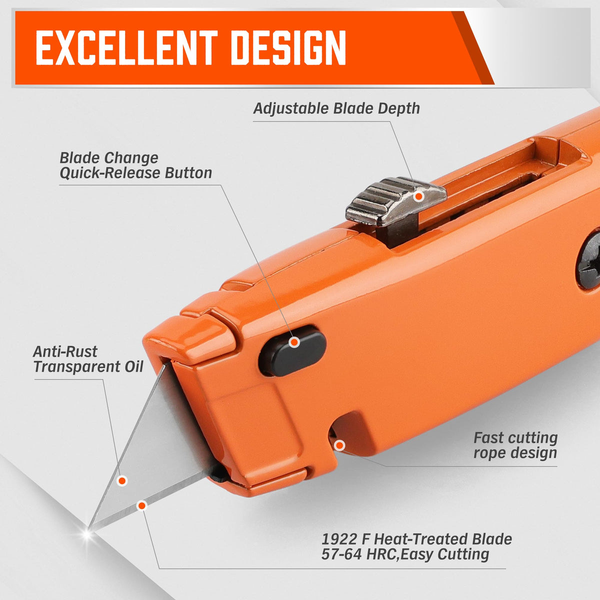 HORUSDY 2-Pack Box Cutter Utility Knife, Heavy Duty Aluminum Shell Retractable Box Cutter for Cardboard, Boxes and Cartons, Extra 10 Blades.