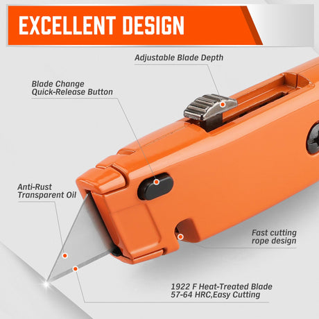 HORUSDY 2-Pack Box Cutter Utility Knife, Heavy Duty Aluminum Shell Retractable Box Cutter for Cardboard, Boxes and Cartons, Extra 10 Blades.