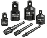 HORUSDY 7 Piece Impact Sockets Adapter Set, Hex Shank Socket to Drill Adapter 1/4" 3/8" 1/2", Cr-V Steel Impact Driver Wrench Socket Reducer Set
