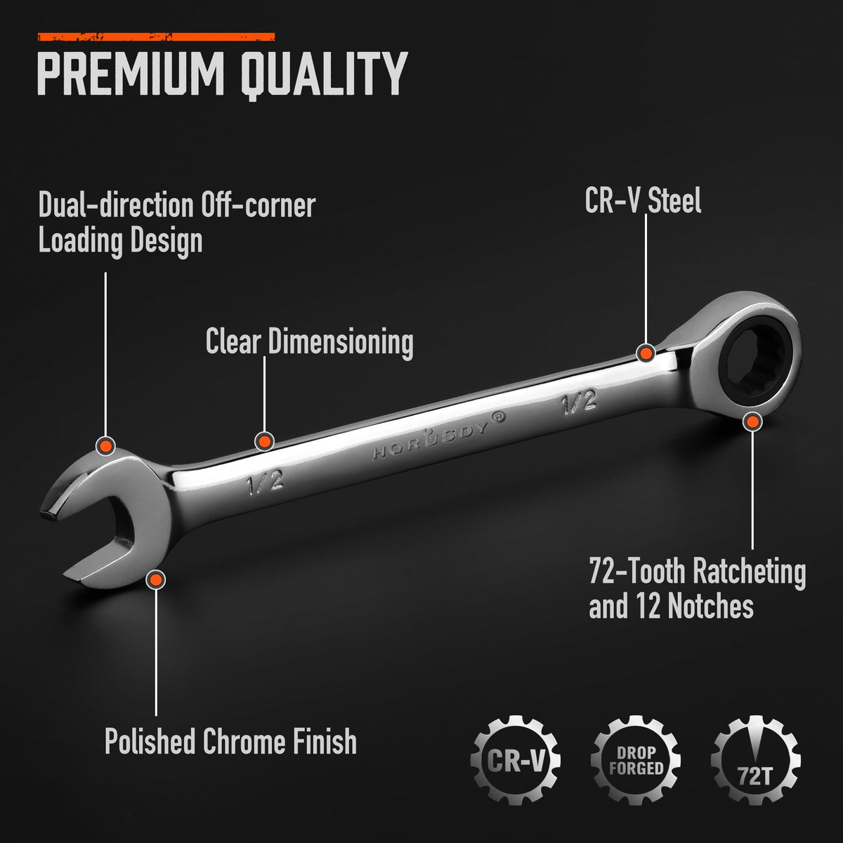 HORUSDY 26-Piece Ratcheting Wrench Set | Metric and SAE (6-19 mm & 1/4” to 3/4“) | Ratchet Combination Wrenches Set with Organizer | 72-Tooth | Chrome Vanadium Steel