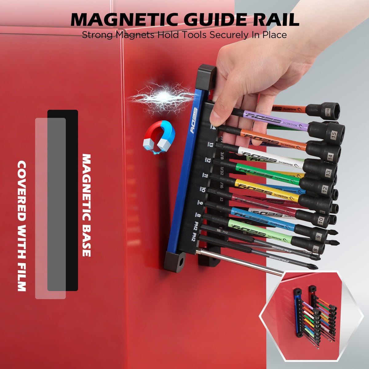 22-Piece Magnetic Extra Long Nut Driver Set, SAE (9/16"-1/4") & Metric (8-15mm), 6" Impact Nut Drivers with PH2 Bits, 1.5lb Telescoping Magnetic Pickup Tool & Storage Rail, 1/4" Hex Shank, S2 Steel