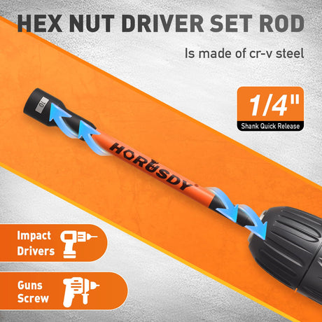HORUSDY 59pcs Magnetic Nut Driver Set with 6-in-1 Ratcheting Screwdriver Handle, SAE & Metric 1/4 Inch Hex Shank Socket Set for Impact Drill with Quick-release Bit Holder and Extension Bar