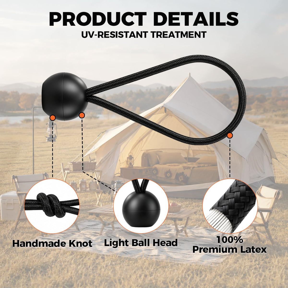 30 Pack 4-Inch Bungee Balls, Black Heavy Duty Heavyweight Bungee Cords with Balls, Weather Resistant Tie Down Strap 4mm Thickness for Camping, Tents, Cargo, Holding Wire and Hoses | Amazon US image 4