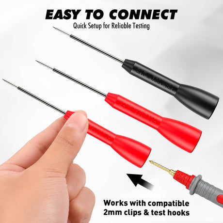 4-Piece 2mm Multimeter Needle Test Probes, CAT II 600V 10A Insulation Piercing Extended Needle, Stainless Steel Extra Thin Electrical Multimeter Probe for Automotive