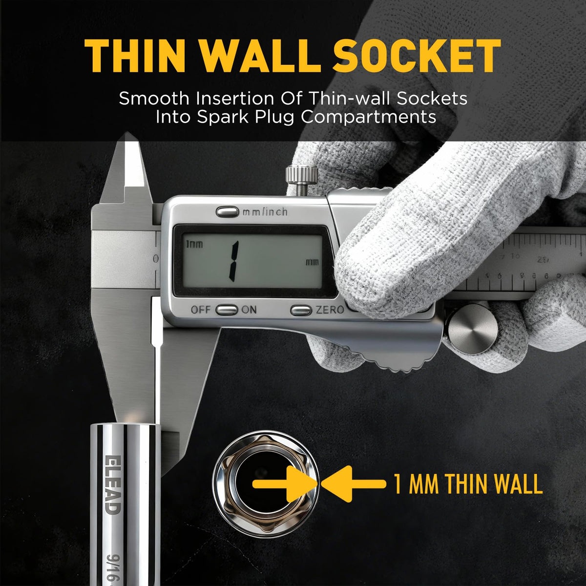 9/16" Swivel Magnetic Spark Plug Socket, 3/8" Drive x 6" Total Length, Thin Wall Spark Plug Removal Tool, 360 Degree Swivel, Enhanced Magnetic, 6-Point Design, Cr-V Steel