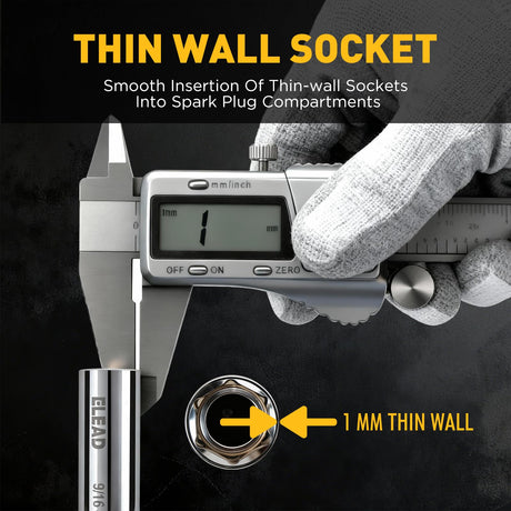 9/16" Swivel Magnetic Spark Plug Socket, 3/8" Drive x 6" Total Length, Thin Wall Spark Plug Removal Tool, 360 Degree Swivel, Enhanced Magnetic, 6-Point Design, Cr-V Steel
