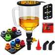 18-Piece No Spill Engine Oil Funnel Kit, 1.59QT/ 1.5L Automotive Coolant Funnel Set, 12 Adapters, Elbow Fitting, Arrow Screen & Magnetic Tray, Compatible with GM, Ford, BMW, Audi, Land Rover Etc