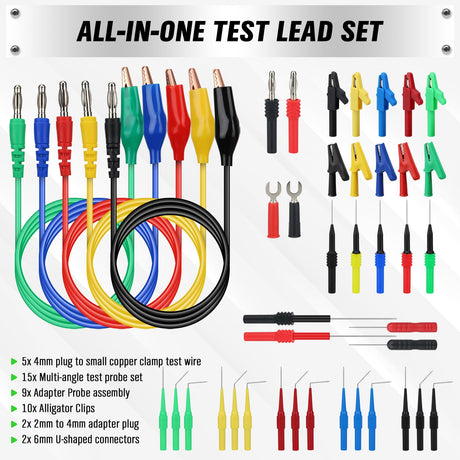 SWANLAKE 43-Piece Back Probe Kit, 30A Multi-Angle Test Probe, 4mm Banana Plug to Copper Alligator Clips, U-Shaped Connectors, Automotive Electrical Circuit Diagnosis Car Repairing Tools