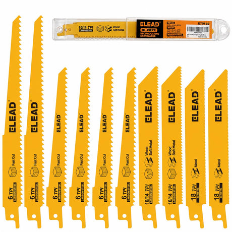 10-Piece Bi-Metal Reciprocating Saw Blade Set, Premium 6 & 8 Inch Wood & Metal Cutting Saw Blades with Storage Box