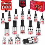 16-Piece SAE Hex Bit Socket Set, Premium S2 Steel, 5/64" - 9/16" Sockets