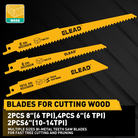10-Piece Bi-Metal Reciprocating Saw Blade Set, Premium 6 & 8 Inch Wood & Metal Cutting Saw Blades with Storage Box