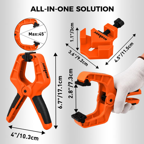 10-Piece Bar Clamp Set for Woodworking, 4 x 6-inch & 2 x 12-inch One-Handed F Clamp/Spreader, 132 lbs Load Capacity, Includes Spring Clamps & 90° Angle Clamp, Quick-Release Grip