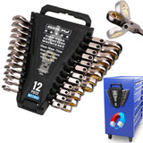 SEDY Premium 12-Piece Metric Flex-Head Ratchet Wrenches Set 8-19mm with Magnetic Organizer, Cr-V Steel Ratcheting Wrench Set with 72 Teeth 180° Flex Head, Ratchet Combination Wrench Set for Repair
