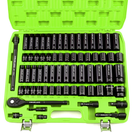 66-Piece 1/2" Drive Impact Socket Set, SAE & Metric, Deep & Shallow Socket