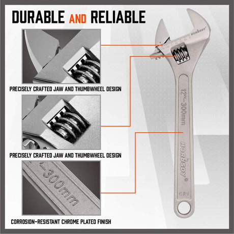 HORUSDY 4-Piece Adjustable Wrench Set, CR-V Steel, Adjustable Wrenches Set(6-inch, 8-inch, 10-inch, 12-inch)