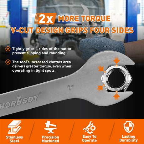 HORUSDY Thin Open End Wrench Set | Bike Wrench Set with Rolling Pouch | 19-Piece SAE & Metric | CR-V Steel | 1/4" to 1-1/16" & 5.5mm to 27mm for Mechanics