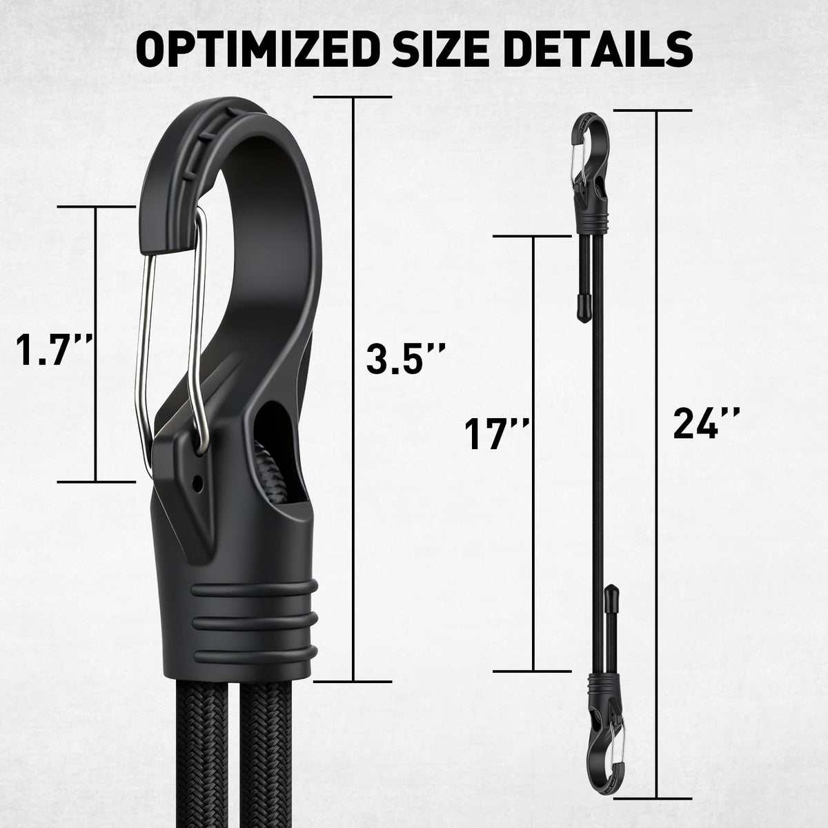4-Piece 24-inch Adjustable Bungee Cords with Hooks, Easily Adjust from 7" to 24", Heavy Duty Outdoor Carabiner Bungee Cords, Black Super Elastic Cord for Cargo, Camping, Tents, Luggage | Amazon US image 2