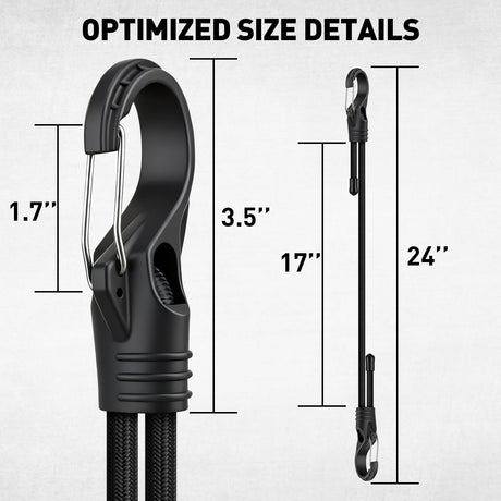 4-Piece 24-inch Adjustable Bungee Cords with Hooks, Easily Adjust from 7" to 24", Heavy Duty Outdoor Carabiner Bungee Cords, Black Super Elastic Cord for Cargo, Camping, Tents, Luggage | Amazon US image 2