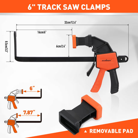 HORUSDY 2 Pieces Strong Hold Track Saw Clamps 6-Inch, Quick Release Track Saw Guide Rail Clamp for Woodworking, Circular Saw Guide Rail System, Durable with 150 LBS Load Limit & Easy Operation