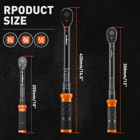3Pack Torque Wrench Set, 1/4", 3/8", 1/2" Drive Click Torque Wrench Extra with Extension Bars & Adapters, Dual-Direction Adjustable Precision Torque Wrenches for Car, Motorcycle, Bike DIY Maintenance