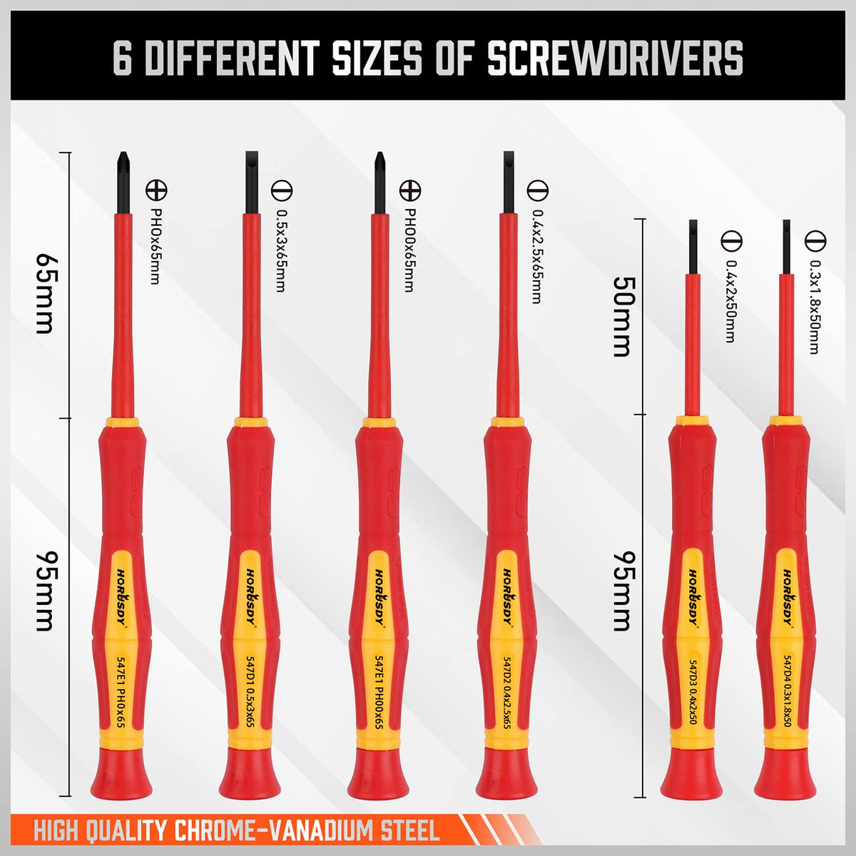 HORUSDY 1000V 6-Piece Mini Insulated Screwdriver Set, Magnetic Tip Mini Electrician Screwdriver Set Slotted(1.8mm,2.0mm2.5mm,3.0mm), Phillips: (PH00, PH0)