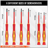 HORUSDY 1000V 6-Piece Mini Insulated Screwdriver Set, Magnetic Tip Mini Electrician Screwdriver Set Slotted(1.8mm,2.0mm2.5mm,3.0mm), Phillips: (PH00, PH0)