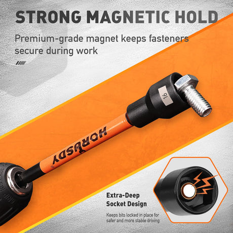 HORUSDY 59pcs Magnetic Nut Driver Set with 6-in-1 Ratcheting Screwdriver Handle, SAE & Metric 1/4 Inch Hex Shank Socket Set for Impact Drill with Quick-release Bit Holder and Extension Bar