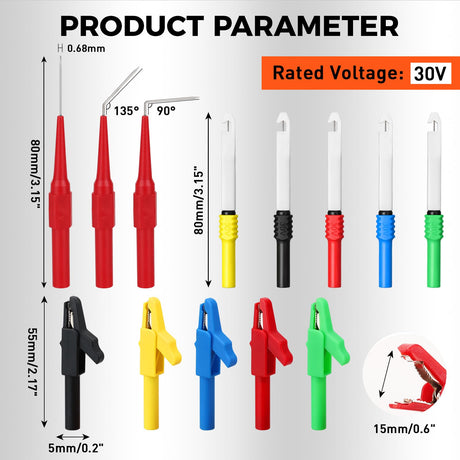 30-Piece Back Probe Kit, Multimeter Back Probe Pins with Test Leads and Alligator Clips, Insulation Wire Piercing Probes, Automotive Electrical Circuit Diagnostic Tool