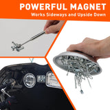 HORUDSY 4PC Magnetic Tray Set with Magnet Stick – Extra Strong Magnets, Stainless Steel Trays, and Telescoping Pickup Tool for Organizing and Retrieving Metal Parts