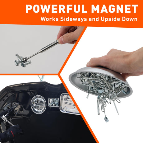 HORUDSY 4PC Magnetic Tray Set with Magnet Stick – Extra Strong Magnets, Stainless Steel Trays, and Telescoping Pickup Tool for Organizing and Retrieving Metal Parts