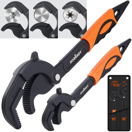 HORUSDY Heavy Duty Pipe Wrench Set, 10” and 15” Self-Adjusting Pipe Wrenches for Plumbing and HVAC, 2-Piece Pipe Vise Tool Kit for Standard and Irregular Nuts, Pipes, Fixtures – Pipe Wrench Set | Amazon US image 1